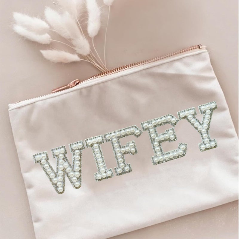 SOYCEV 2PCS White Pearl Iron on Rhinestone & Sequin Sparkly Letter Patches for Backpacks & Clothing - Image 5